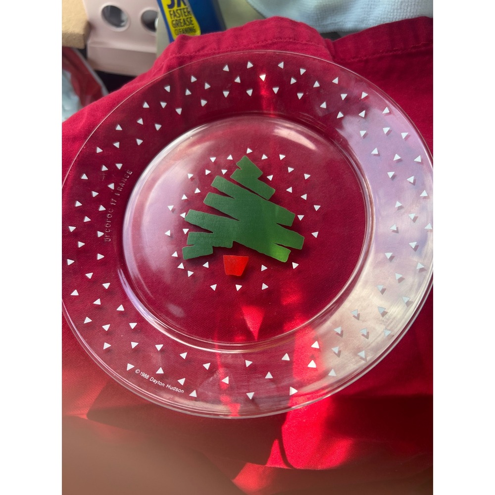Vintage 1988 Dayton Hudson Arcoroc France Glass Christmas Tree Plates Set of 4 - Picture 8 of 10